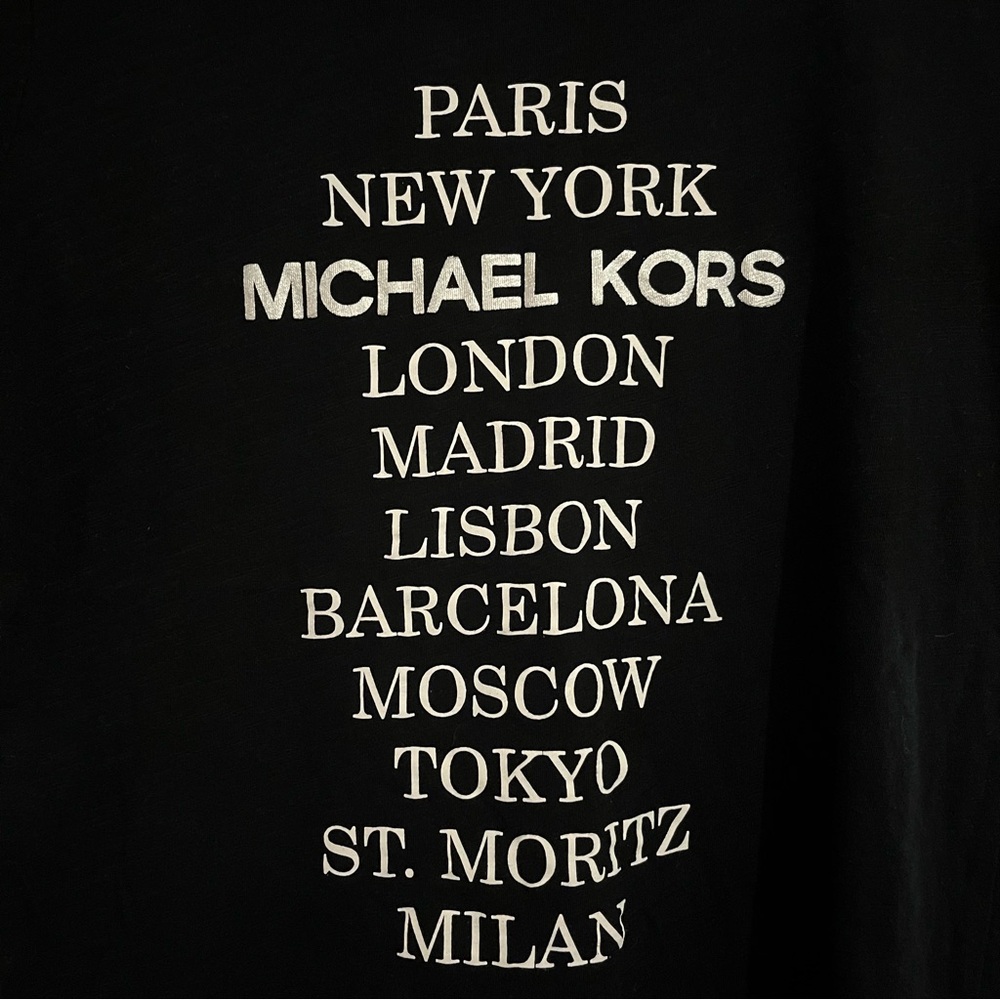 Michael Kors Black Tee with White City Names - Picture 2 of 7